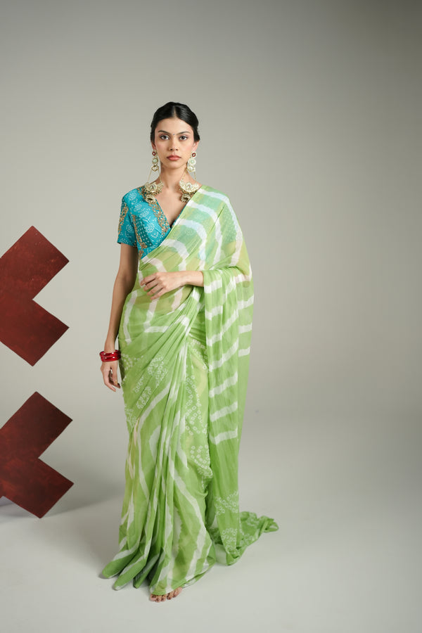 Light Green Pure Chiffon Leher Saree Set