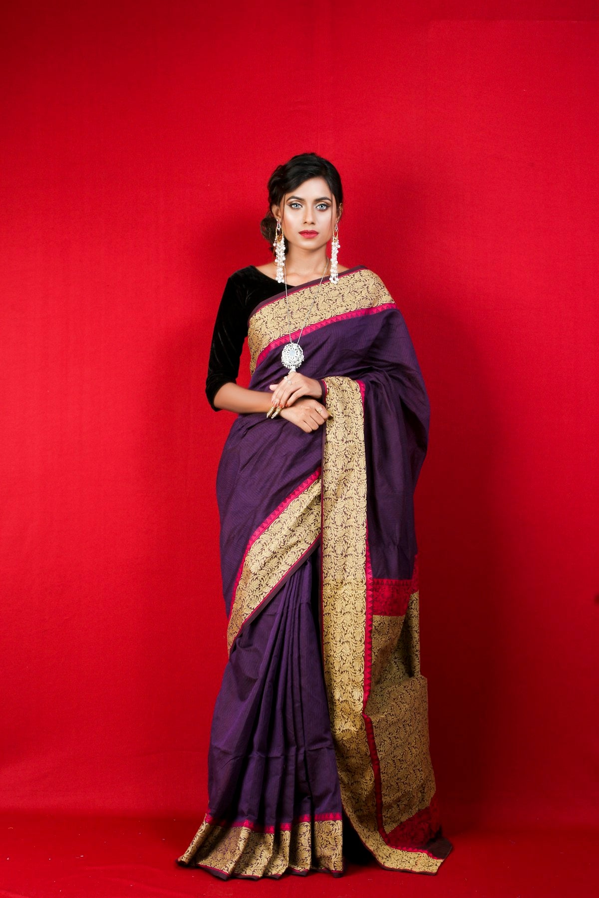 Onyx Tussar Silk Saree with Brass Zari