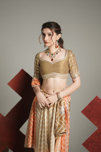 Ombré Sunset Pure Silk Bandhani Leher Saree Set.