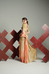 Ombré Sunset Pure Silk Bandhani Leher Saree Set.
