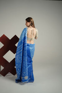Royal Blue Bandhej  Shibori Pure Silk Saree Set