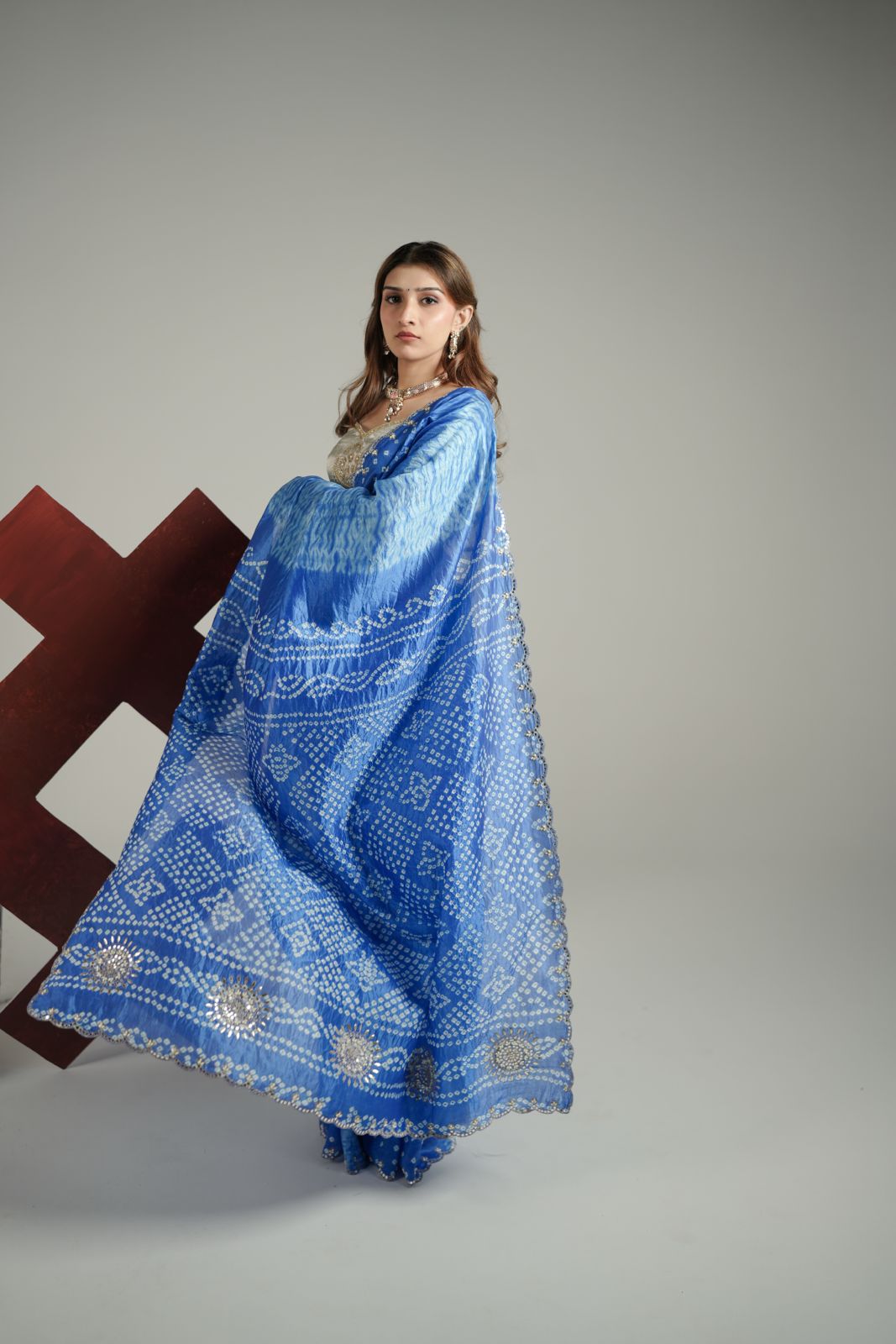 Royal Blue Bandhej  Shibori Pure Silk Saree Set