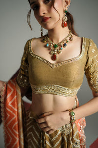 Ombré Sunset Pure Silk Bandhani Leher Saree Set.